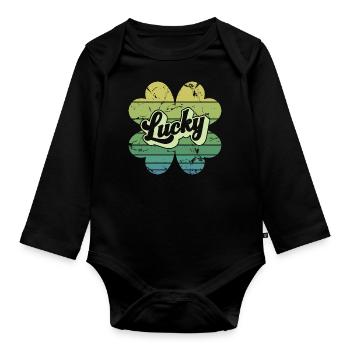 Cadeau de la Saint-Patrick Trèfle Hommes, Femmes, Enfants - Body Bébé bio manches longues - noir - Devant