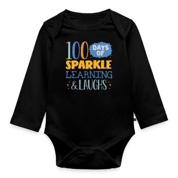 100 days school, 100 days smarter, school - Organic Longsleeve Baby Bodysuit - black - Front