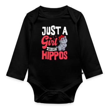 Ein Mädchen Das Flusspferde Liebt Hippopotamus - Baby Bio-Langarm-Body - Schwarz - Vorne