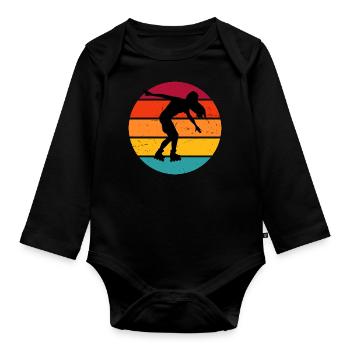 Skate Men Women Roller Skating Roller Skates - Organic Longsleeve Baby Bodysuit - black - Front
