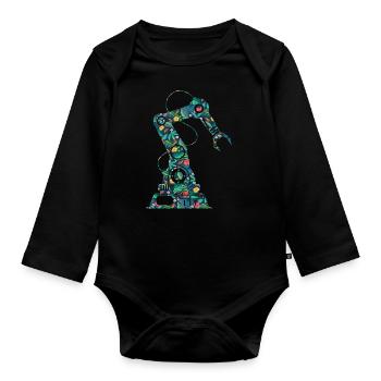 Robot Robotics Engineer Flower - Organic Longsleeve Baby Bodysuit - black - Front