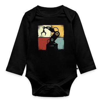 Robot Robotics Engineer Retro - Organic Longsleeve Baby Bodysuit - black - Front