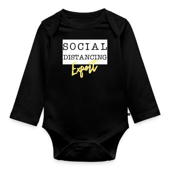 Social Distancing Expert - Baby Bio-Langarm-Body - Schwarz - Vorne