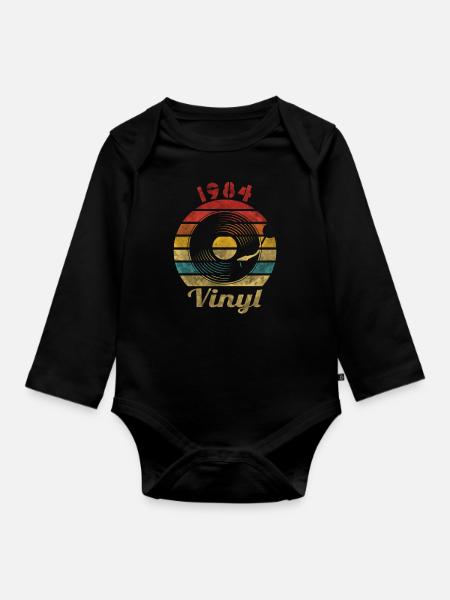 1984 Vinyl Retro Vintage Music - Baby Bio-Langarm-Body - Schwarz