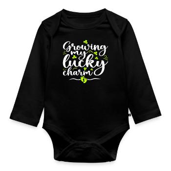 Growing My Lucky Charm St. Patrick's Day - Organic Longsleeve Baby Bodysuit - black - Front