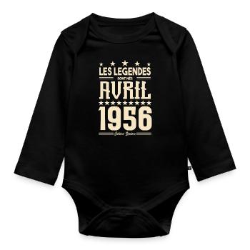 cadeau d'anniversaire Avril 1956 cadeau avril 1956 - Body Bébé bio manches longues - noir - Devant