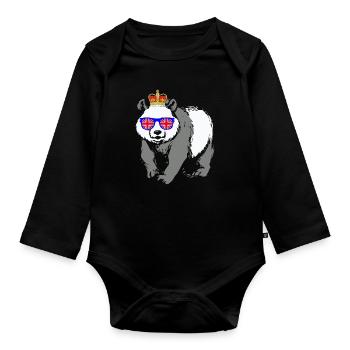 Panda Queen Elizabeth II Britische Krone - Baby Bio-Langarm-Body - Schwarz - Vorne
