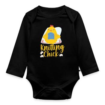 Knitting Knitter Chicken Girl - Baby Bio-Langarm-Body - Schwarz - Vorne