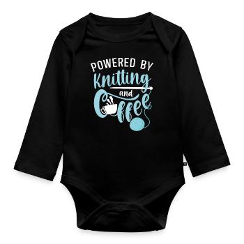 Knitting Knitter Coffee Powered By - Organic Longsleeve Baby Bodysuit - black - Front