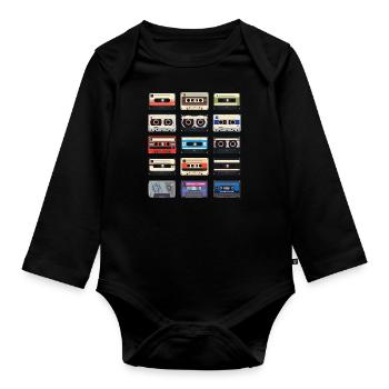 Alte Musikkassetten - Retro Old School - Baby Bio-Langarm-Body - Schwarz - Vorne