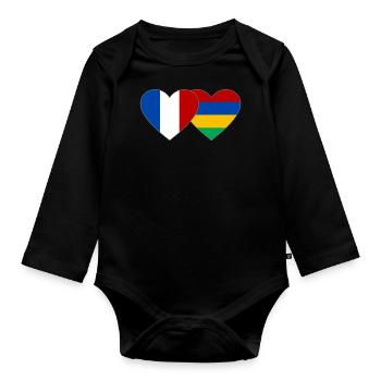 France Mauritius Flag Heart - Organic Longsleeve Baby Bodysuit - black - Front