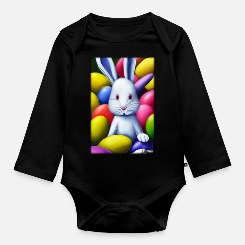 Rabbit Easter Easter Pet Easter Holiday - Organic Longsleeve Baby Bodysuit - black
