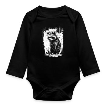 Waschbär Weiß & Schwarz Schablone - Baby Bio-Langarm-Body - Schwarz - Vorne