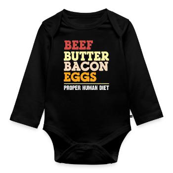Keto-Diät, Kohlenhydratfreie Ernährung, Keto - Baby Bio-Langarm-Body - Schwarz - Vorne