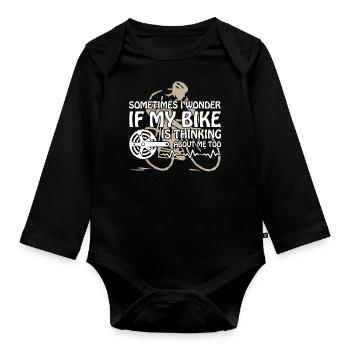 Wonder if My Bike Thinking About me Cycling - Baby Bio-Langarm-Body - Schwarz - Vorne