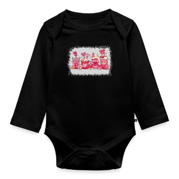 Valentine's Day Hot Chocolate Cup Mocha - Organic Longsleeve Baby Bodysuit - black - Front