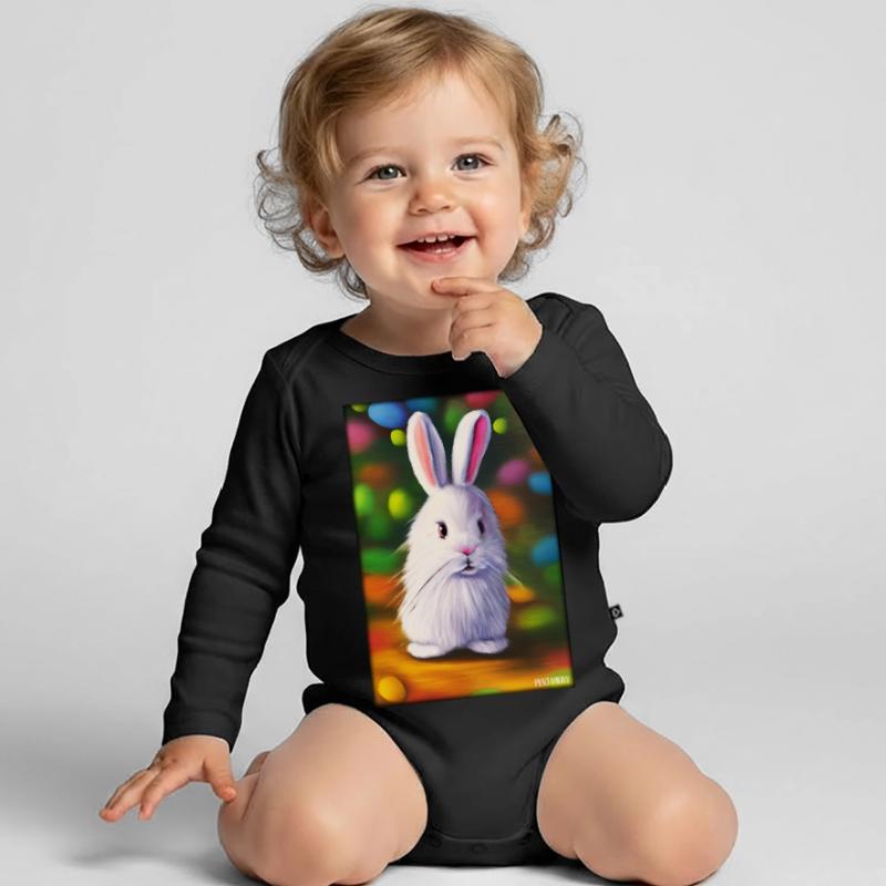 Rabbit Easter Easter Pet Easter Holiday Organic Longsleeve Baby Bodysuit