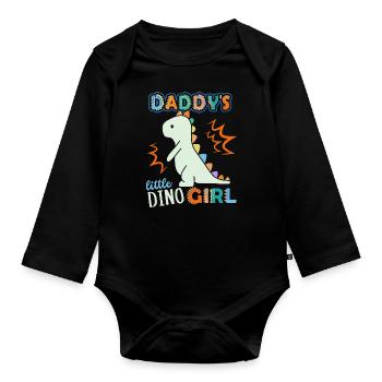 Dinosaur Daddy's Little Dino-Girl, saying - Organic Longsleeve Baby Bodysuit - black - Front