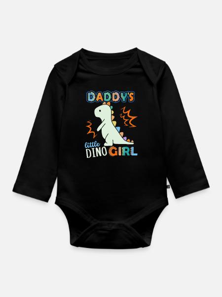 Dinosaur Daddy's Little Dino-Girl, saying - Organic Longsleeve Baby Bodysuit - black