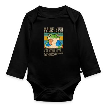 Frosch Meine Vier Stimmungen Schlaf Kaffee Spruch - Baby Bio-Langarm-Body - Schwarz - Vorne