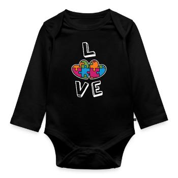 Liebe Puzzle Bunte April Autismus Bewusstsein - Baby Bio-Langarm-Body - Schwarz - Vorne