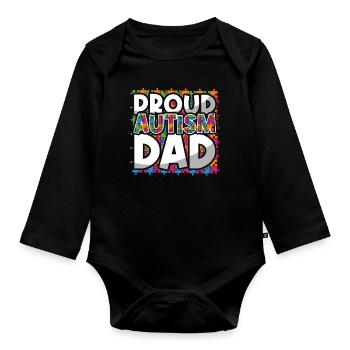 Proud Autism Dad Puzzle Colorful Autism Awareness - Organic Longsleeve Baby Bodysuit - black - Front