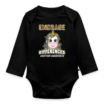 Unicorn Different Colorful Puzzle Autism Awareness - Organic Longsleeve Baby Bodysuit - black - Front