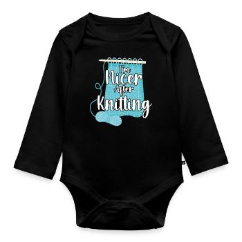 Knitting Knitter I'm Nicer After - Baby Bio-Langarm-Body - Schwarz - Vorne