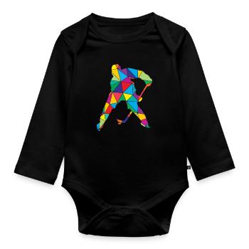 Ice hockey Polygon Low Poly - Organic Longsleeve Baby Bodysuit - black - Front