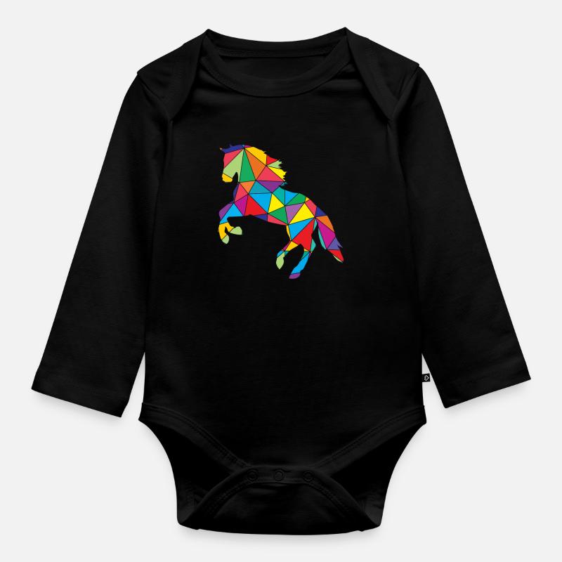Cheval Polygone Chevaux de cheval - Body Bébé bio manches longues - noir