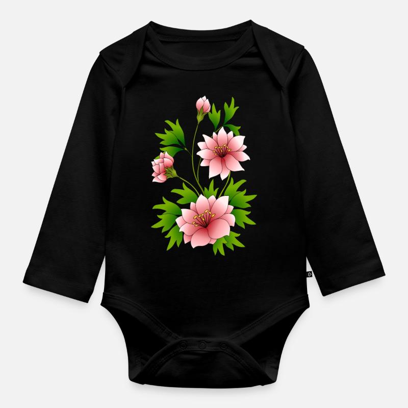 Fleur - Body Bébé bio manches longues - noir