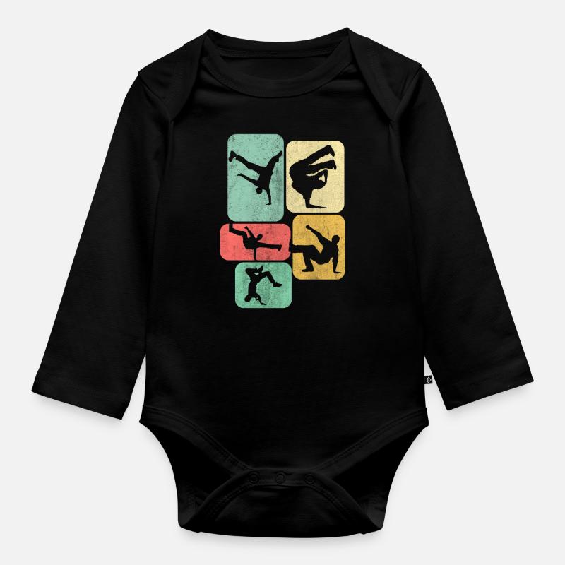 Retro Breakdance Breakdancer Tanzen - Baby Bio-Langarm-Body - Schwarz