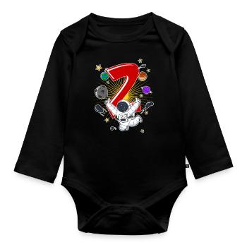 Astronaut 1 Jahr Alt Weltraum Rakete 2. Geburtstag - Baby Bio-Langarm-Body - Schwarz - Vorne