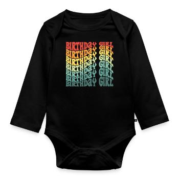 Anniversaire Fille Groovy Rétro Vintage Anniversaire - Body Bébé bio manches longues - noir - Devant