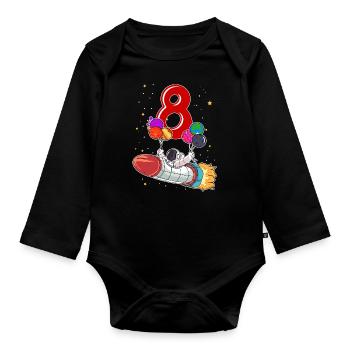 Astronaut 8 Years Space Rocket 8th Birthday - Organic Longsleeve Baby Bodysuit - black - Front