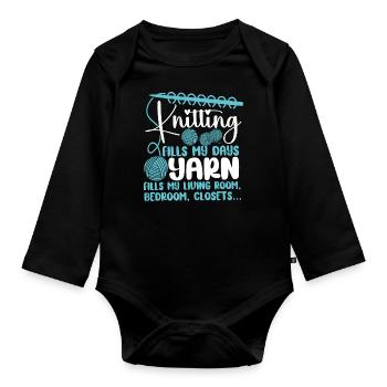 Knitting Knitter Knitting Fills My - Baby Bio-Langarm-Body - Schwarz - Vorne
