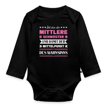 Mittelkind Sandwichkind Mittlere Schwester - Baby Bio-Langarm-Body - Schwarz - Vorne