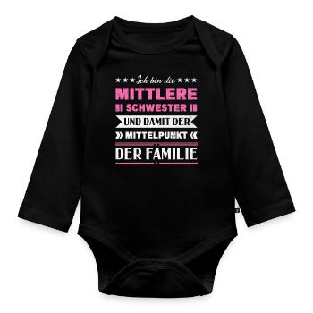 Mittelkind Sandwichkind Mittlere Schwester - Baby Bio-Langarm-Body - Schwarz - Vorne