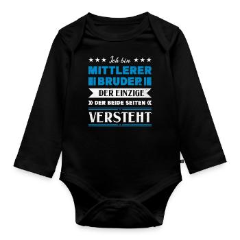 Mittelkind Sandwichkind Mittlerer Bruder - Baby Bio-Langarm-Body - Schwarz - Vorne