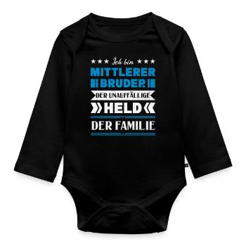 Mittelkind Sandwichkind Mittlerer Bruder - Baby Bio-Langarm-Body - Schwarz - Vorne