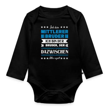 Mittelkind Sandwichkind Mittlerer Bruder - Baby Bio-Langarm-Body - Schwarz - Vorne