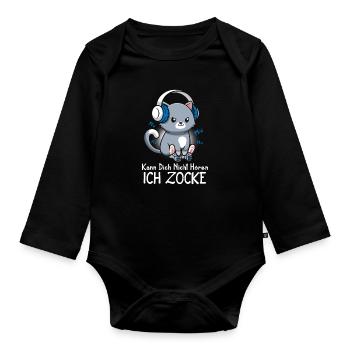 Kann Dich Nicht Hören Ich Zocke Gamer Katze - Baby Bio-Langarm-Body - Schwarz - Vorne