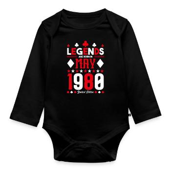 birthday gift May 1980. card games . May - Organic Longsleeve Baby Bodysuit - black - Front