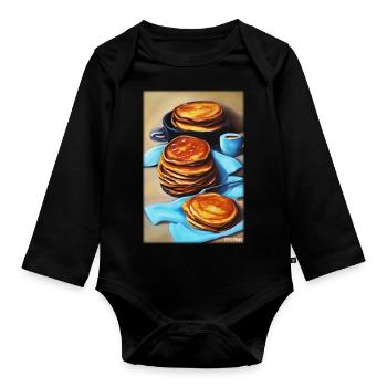 Pfannkuchen Frühstück Lecker Essen Backen Speise - Baby Bio-Langarm-Body - Schwarz - Vorne