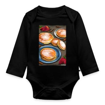 Pfannkuchen Frühstück Lecker Essen Backen Speise - Baby Bio-Langarm-Body - Schwarz - Vorne