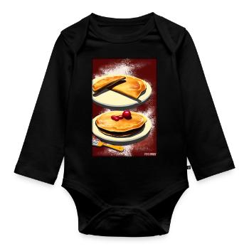 Pfannkuchen Frühstück Lecker Essen Backen Speise - Baby Bio-Langarm-Body - Schwarz - Vorne