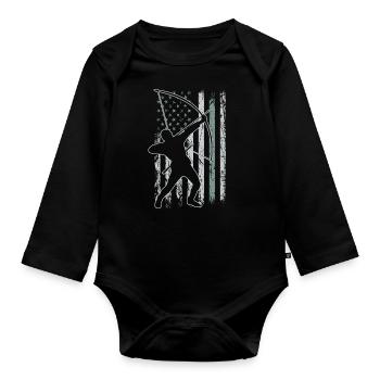 Tir à l’arc Retro USA Flag 4 juillet - Body Bébé bio manches longues - noir - Devant