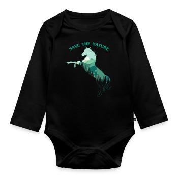 Horse Save Nature Planet Oceans Day Earth Day - Organic Longsleeve Baby Bodysuit - black - Front