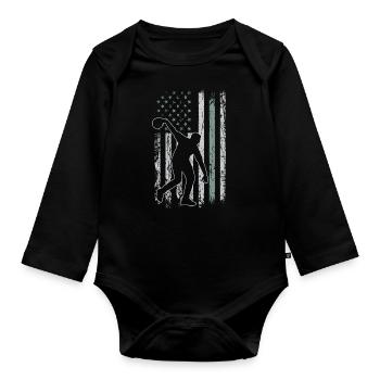Bowling Retro USA Flag Bowling 4th of July - Organic Longsleeve Baby Bodysuit - black - Front
