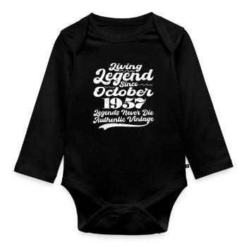 Once upon a time there was a legend. October 1957 Birth - Organic Longsleeve Baby Bodysuit - black - Front